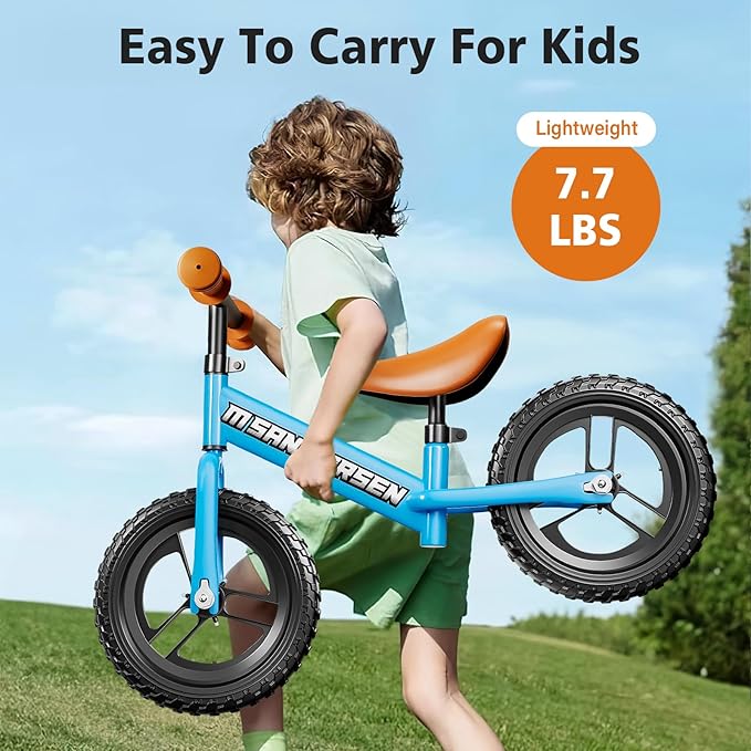 Colorful Lighting 12 Inch No Pedal Balance Bicycle Bike for Kids,Age 24 Months to 5 Years Old Lightweight Steady Balancing Bike with Adjustable Handlebar&Seat,Birthday Gift for 2 3 4 5 Year Old.