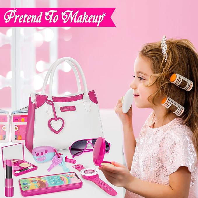 Officygnet Play Purse for Little Girls, Pretend Princess Play Toys for 3 4 5 6 7 8 Year Old, Toddler Purse with Accessories, Kids Toy Birthday for Girls Ages 3-5 4-5 6-8(White)