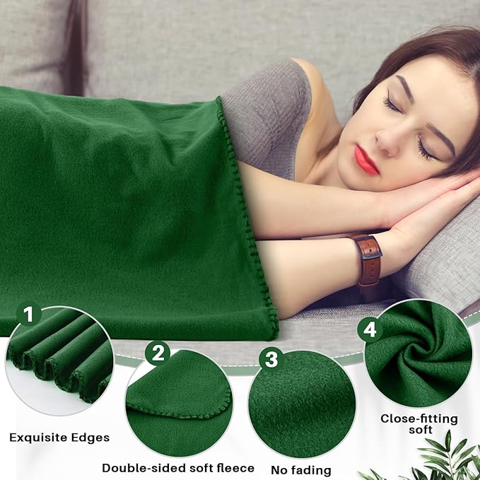 Newwiee 48 Pcs Fleece Throw Blankets Bulk Outdoor Wedding Guest Gifts Soft Lightweight Sleepover Lap Blankets Pet Home Sofa Couch Office Donation Homeless, 50 x 60 Inch (Green)