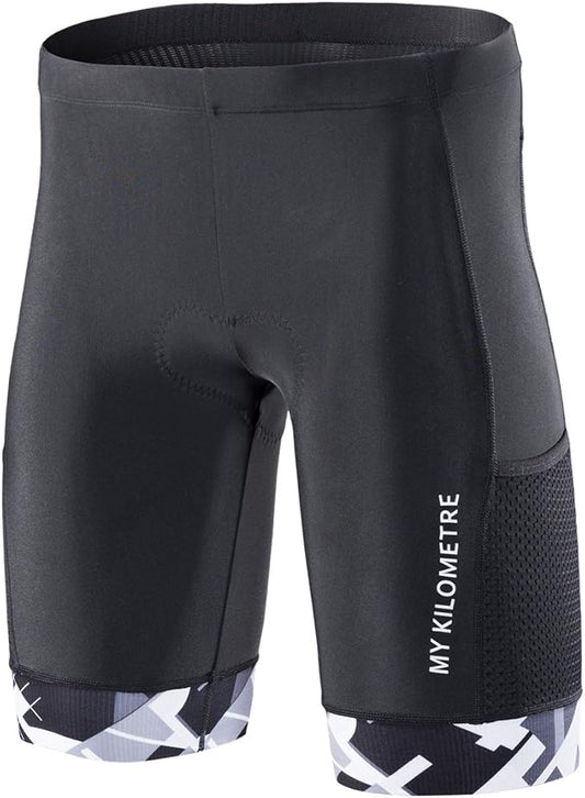MY KILOMETRE Mens Triathlon Shorts with Adjustable Drawstring Easy Reach Leg Pockets Chamois for Long-Distance Tri Race