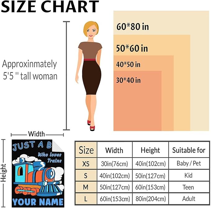 Personalized Train Throw Blanket for Boys - Plush Fluffy Train Blankets Gifts with Name - 40"x50" Inches for Sofa - Black Vintage Throws