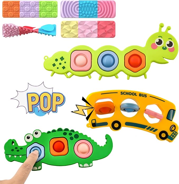 7Pc Fidget Popper Toys for Kids Sensory Strips Sensory Push and Popping Bubbles Montessori Busy Toy, Textured Suction Sensory Toys for with Autism, Pop for Classroom Gifts for Kids