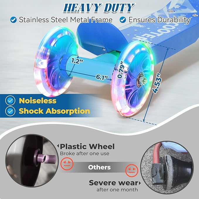 Kids Kick Scooter with Adjustable Height & LED Flash Wheels | 3 Growing Levels | Outdoor Fun for Boys & Girls