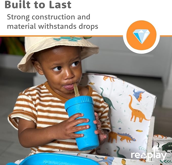 Re-Play 10 oz. Straw Cups for Kids with Silicone Locking Straws - Dishwasher & Microwave Safe - Made in USA - Set of 4-7.37" x 7.37" x 1.25" - Bubble Pop