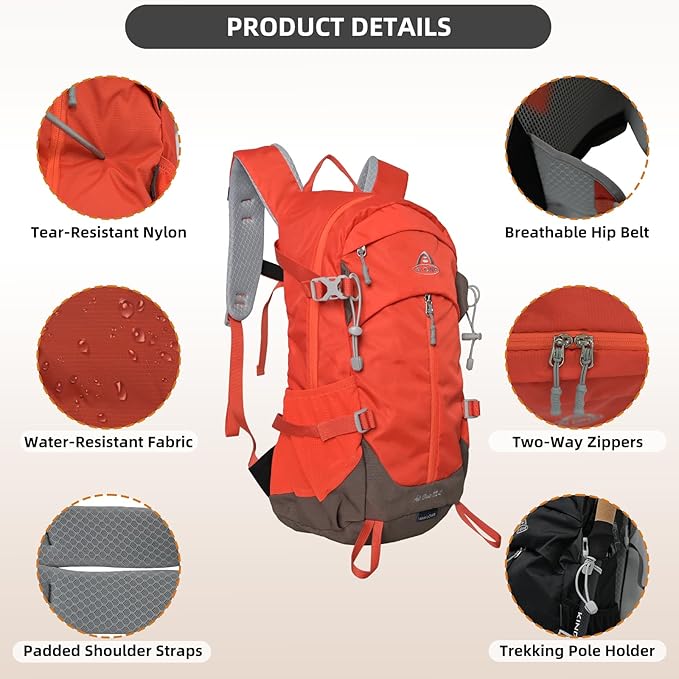 22L Hiking Backpack Lightweight Durable Waterproof Ventilated & Sweat-Wicking Internal Frame Multi-Purpose Daypack for Men & Women, Camping, Hiking, Travel, and Cycling
