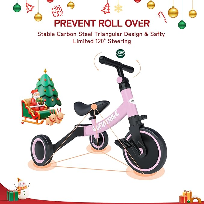 besrey 5 in 1 Toddler Bike for 1 Year to 4 Years Old Kids, Toddler Tricycle Kids Trikes Tricycle, Toys for Boy & Girl, Balance Training, Removable Pedals