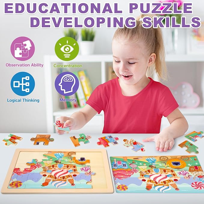 Puzzles for Kids Ages 4-6, 4 Packs Wooden Jigsaw Puzzles for Toddlers 2-4, Princess Unicorn Mermaid Fairy Preschool Educational Puzzles Boards Toys Gifts for Girls Boys 3 4 5 6