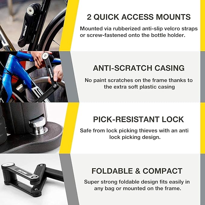 SIGTUNA Folding Bike Lock - Hardened Steel 8mm Fold-Up Heavy Duty Bike Lock with Easy Mounting, Secure Lock and Anti-Scratch Coating - Easily Keep Bike Secure and Paintwork Undamaged - Bicycle Lock