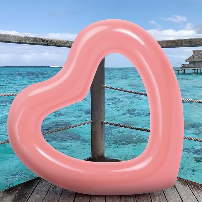 HeySplash Pool Floats, Adult Size Heart Inflatable Pool Floatie for Bachelorette Party, Swim Tube Rings, River Lake Beach Floaty, Wedding Bride Valentine Decor, Fun Toy Raft Lounge for Kids, Rose Gold