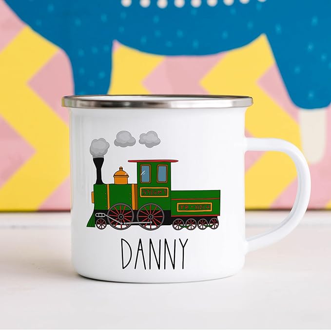 Personalized Mug for Kids, Boys, Girls | Customized Cocoa, Hot Chocolate, Coffee & Milk Cup | Custom Name Birthday Gift Party Favors | 11 Oz Stainless Steel Camping Mug Unbreakable | Train