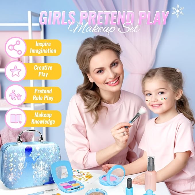 INNOCHEER Pretend Makeup for Toddlers, Fake Play Makeup for Little Girls, Frozen Toy Makeup Set for Girls, Birthday Christmas Princess Gifts Toddler Girl Toys Age 3 4 5 6 7 8 (Not Real Makeup)