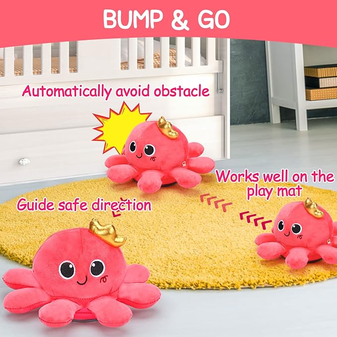 Tsomtto Baby Crawling & Walking Toys Musical Octopus Plush Light up Stuffed Animal Dancing 2 Year Old Girl Gifts Music Sensory Walking Toy Learning Newborn Baby Girl Birthday Gift
