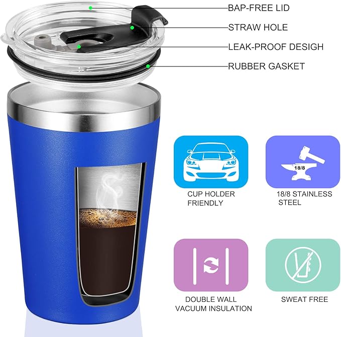 VEGOND 12oz Tumbler Stainless Steel Tumbler bulk Vacuum Insulated Double Wall Travel Tumbler with Lid and Straw Reusable Tumbler, Light Blue 6 Pack