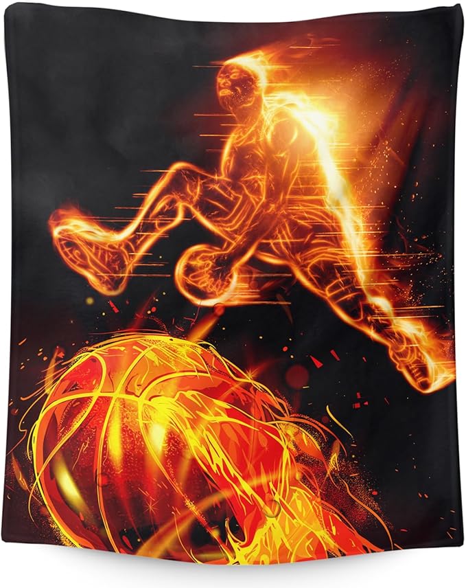 Basketball Blanket for Boys, Kids Blanket, Cool 60 x 50 Inches Lightweight Throw Blanket for Basketball Lovers, Warm Cozy Throw Blanket for Living Room, Bed, Sofa, Office