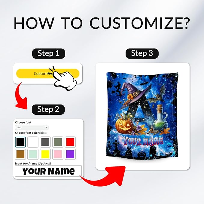 Halloween Blanket Gifts - Personalized Blanket for Kids Boys - Custom Initial Gifts for Toddler & Child - 30"x40" Flannel Monogram Throw - Halloween Party Room Decor