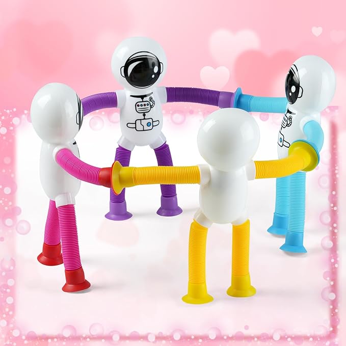 Astronaut Sensory Toys,Chirstmas Gifts for Grandkids Toddlers,4Pcs Suction Autism Toy Pop Tube Fidget Toys,Autistic Busy Travel Toys Chirstmas Stocking Stuffers