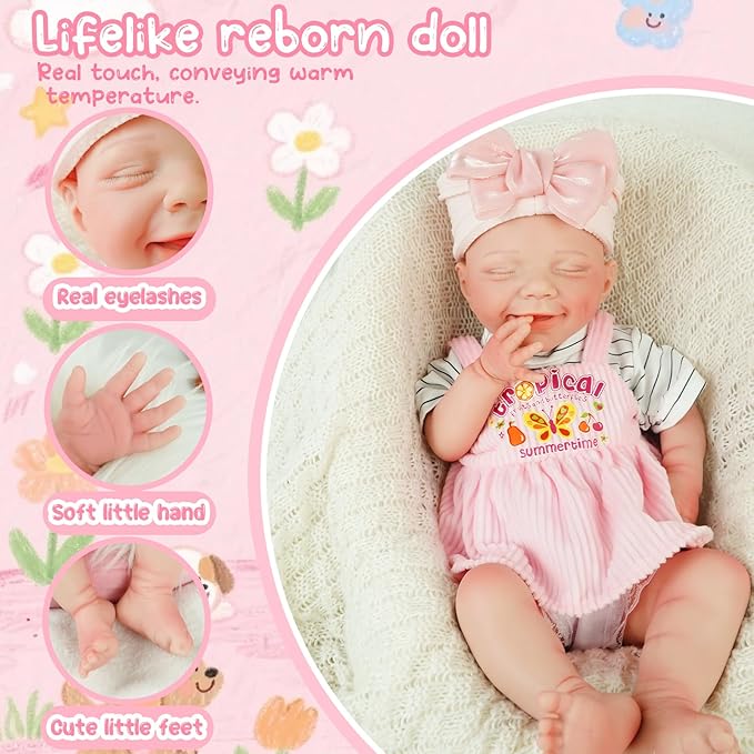 17.72 in Full Silicone Reborn Baby Dolls, 1:1 Lifelike Newborn Dolls Non Vinyl Realistic Reborn Toddler Dolls Boy Washable Sleeping Doll