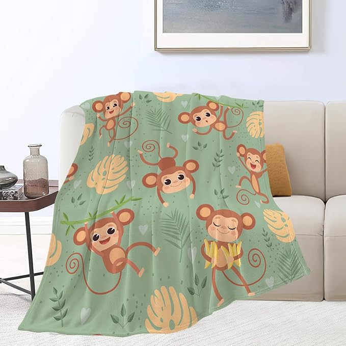 Monkey Blanket Cute Monkey Throw Blanket Gifts for Kids Girls Boys Adults Women Men Super Soft Cozy Plush Fluffy Fuzzy Fleece Blanket Decor 40''X50''