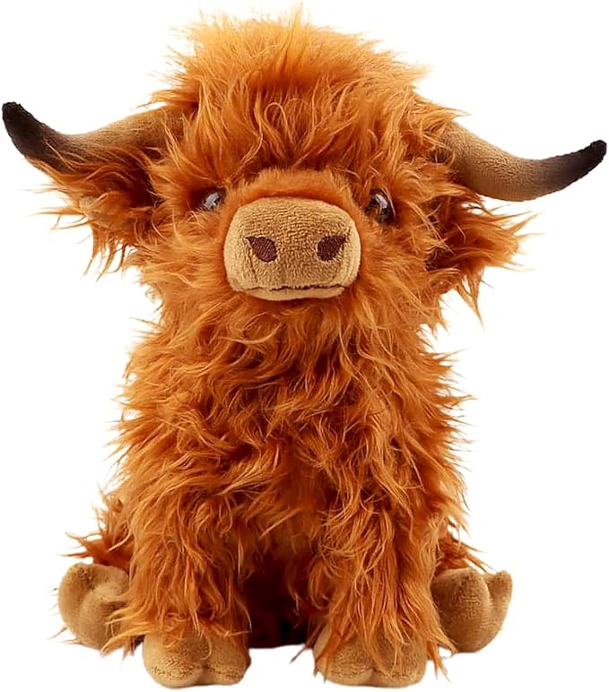 Gluutoyashop Highland Cows Stuffed Animal Scottish Highland Cows Plush Toy Cute Farm Plushie Christmas Birthday Present for Adults Boys Girls (Brown, 11 in)
