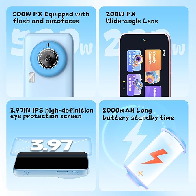 Digital Camera for Kids and Starters, AI Camera with Dual Lens, Cameras for Photography with WiFi, 3.97IN Digital Camera Toys for Toddler Birthday Gifts(Blue)