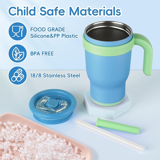 14oz Toddler Sippy Cup Vacuum Insulated Stainless Steel Kids Cup with Handle, Spill-Proof Straw, Leak-Proof Travel Cup for Home or On-the-Go