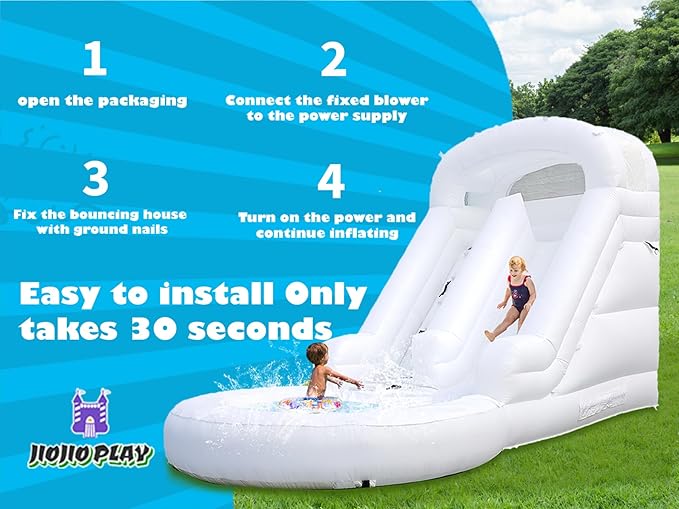 16FT White Inflatable Water Slide 100% Thickened PVC Swimming Pool Tool Heavy-Duty Outdoor Swimming Pool Party Entertainment Equipment with Slide and Reservoir (Equipped with Air Pump and Water Pipe)