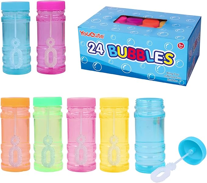 Bubbles 24 Pack Party Favor for Kids Bulk Bubble Solution Blowing Wand 2 Dozen Party Supplies Outdoor Toys Wedding Party Christmas Celebration Birthday Fun Gift