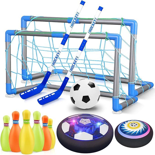 HopeRock 3-in-1 Hover Soccer Ball Hockey Bowling Set, Indoor and Outdoor Toys for Kids Ages 3-12, Outside Toys with LED Lights, Christmas Birthday Gifts for 3 4 5 6 7 8 9+ Year Old Boys Girls