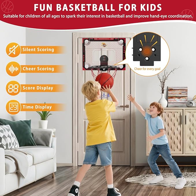 CYFIE Suction Cup Basketball Hoop, Indoor Mini Basketball Hoop with Sturdy Backboard/Electronic Scoreboard, Sound, 3 Balls, Basketball Toys Gifts Ideas for Kids Teens Girls Boys Gifts