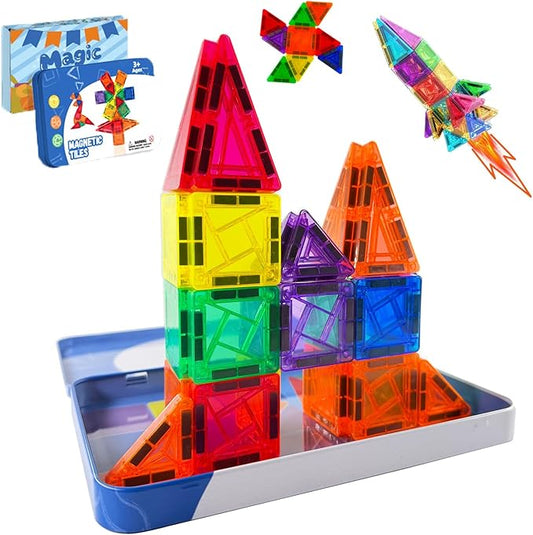 Mini Magnetic Tiles, Travel Toddler Toys Set, 36PCS Magnetic Building Blocks, Portable STEM Kids Toys for 3-8 Years Old Boys Girls Birthday, Montessori Preschool Learning Sensory Toys