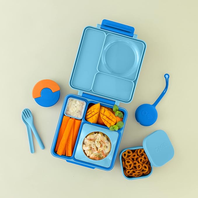 OmieBox Silicone Leakproof Snack Containers To Go, Food Storage Containers with Lid, School Lunch Bento Container - BPA Free, Airtight, Dishwasher and Freezer Safe, Oven Safe - 9.4 ounces (Blue)