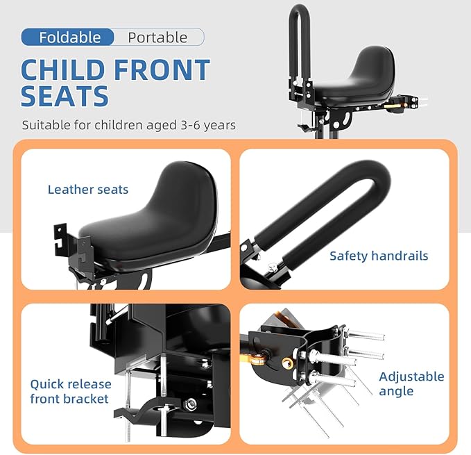 Child Bike Seat, Kids Bike Seat with Guardrail, High Seat Cushion Backrest Mountain Bike Child Bike Seat, Bicycle Child Safety Seat for Children from 1 to 3 Years Old