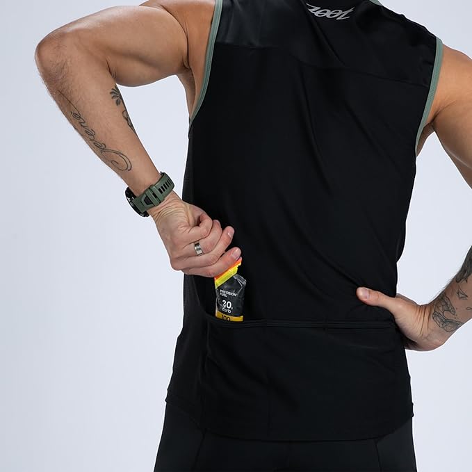 Zoot Men’s Core Tri Tank, Performance Triathlon Race Tank Top, UPF 50+ Fabric, Rear Pockets, Mesh Panels, & Cam Lock Zipper