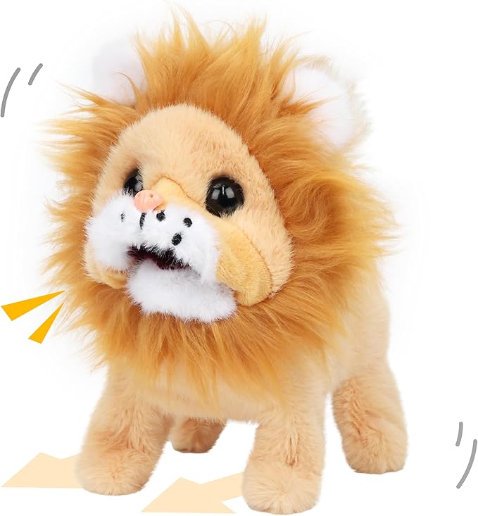 Cuteoy Walking Yellow Lion Stuffed Animal Speaking Roar Plush Electric Interactive Animated Plushies Toy for Girls Boys Birthday