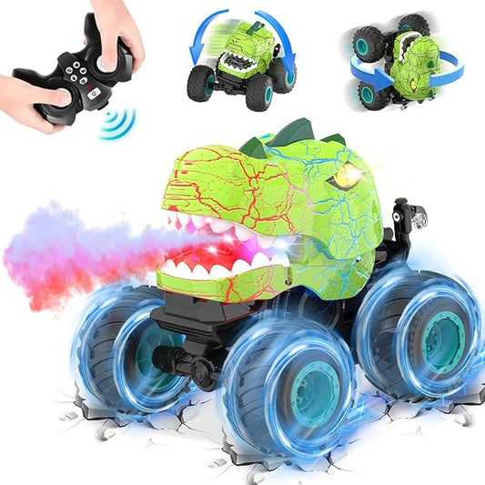 Monster Truck Toys - Remote Control Monster Truck with Spray & Light, Dinosaur Toys for Kids 5-7, 1:20 Scale 2.4 GHz RC Truck, 360° Spins Remote Control Car for Boys 4-7, Kids Christmas Birthday Gifts