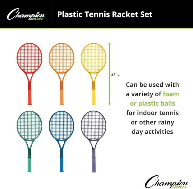 Champion Sports 21-Inch Plastic Tennis Racquet Set Assorted Colors