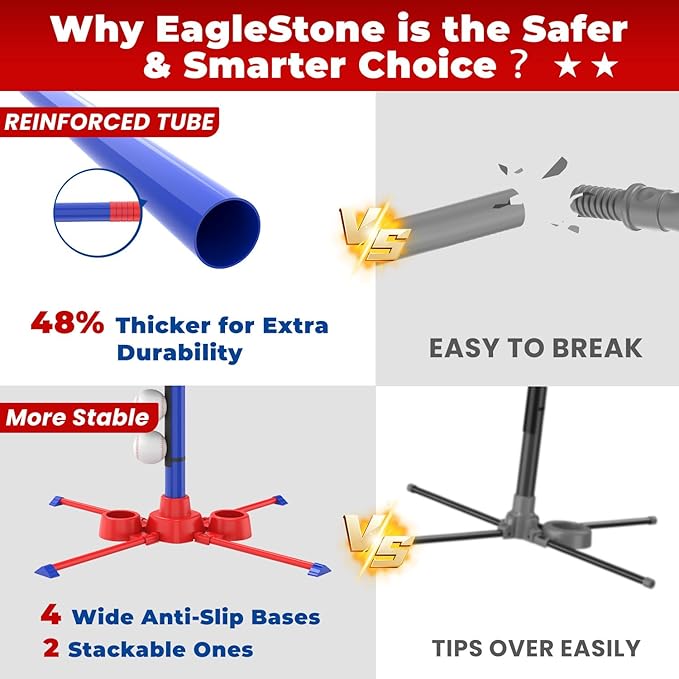EagleStone 3-in-1 Toddler T Ball Set for Kids 3-5 5-8, 2 Baseball Bats, Adjustable Height Hanging Tee, Tball Batting Stand, Ball Launcher, Outdoor/Indoor Baseball Toys,Backyard Sports Gift