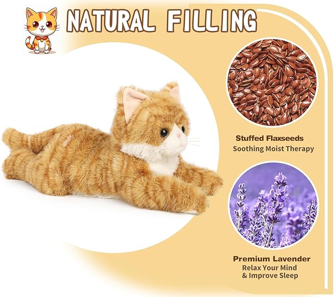 2Pcs Cat Stuffed Animals, Microwavable Stuffed Animal Adorable Fluffy Tabby Cat Plush for Warmth, Heatable Coolable Lavender Scent Cat Plush Toys, Cute Soft Cat Plushies for Kids Adults Girl Boy Gifts