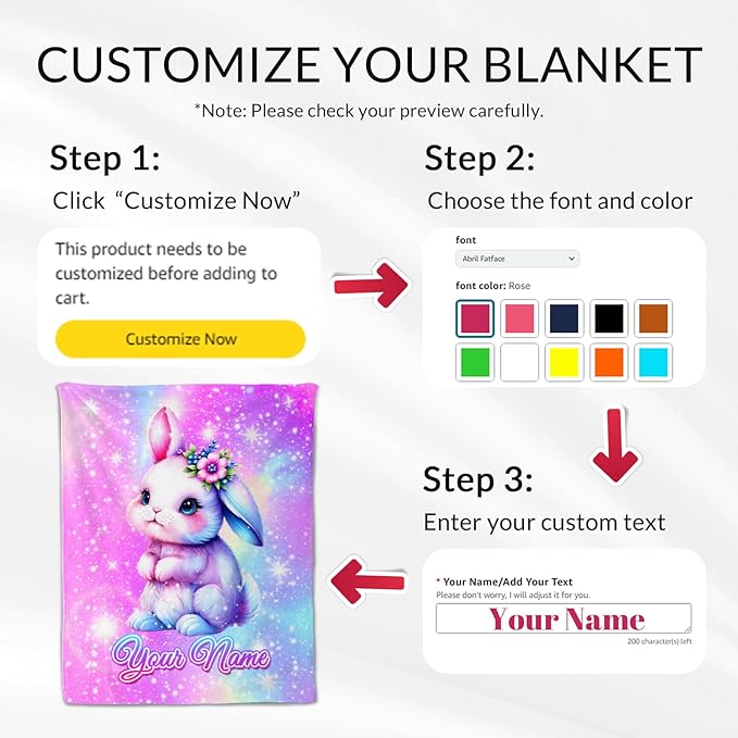 Personalized Bunny Blanket Gifts - Flannel Plush Throws Gifts for Bunny Lovers - Pink Stuff Throw Blanket for Sofa, Couch