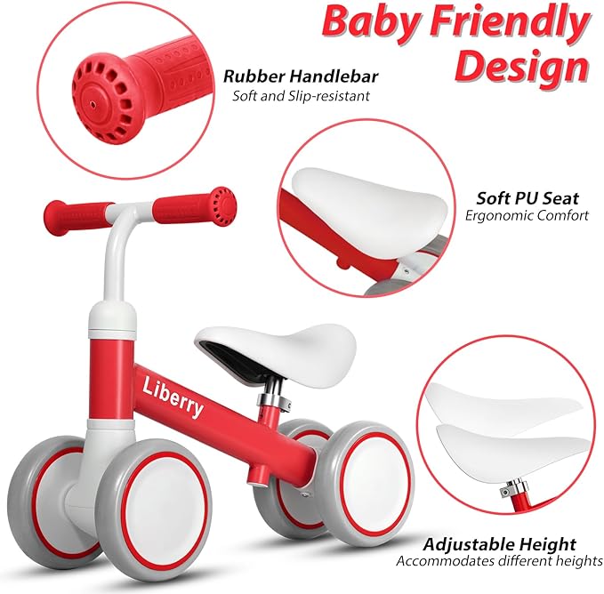 Liberry Baby Balance Bike with Adjustable Seat, Toddler First Ride-On Toy for 1-2 Year Old, Boys Girls Christmas & Birthday Gift