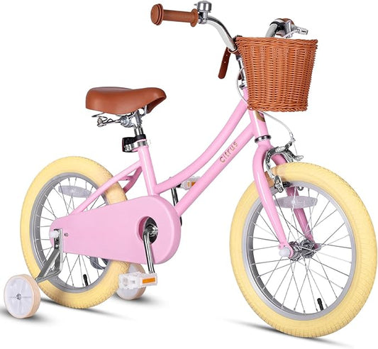 Girls Bike for Age 2-12 Years Old Kids Toddlers 12 14 16 18 20 Inches Retro Bicycles with Training Wheels Basket Bell Ring, Multiple Colors