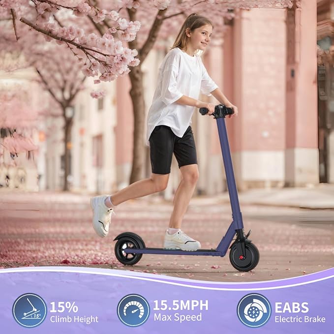 Caroma Electric Scooter for Kids Ages 6-14, 250W Motor Foldable Kids Electric Scooter,160 Mins Ride Time & 3 Speeds (6/10/15 Mph), LED Display & Dual Brake,Best Gift for Girls and Boys