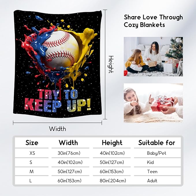 Baseball Blanket, Baseball Gifts for Kids Boys Men, Sport Throw Blankets for Adults Team Player, Soft Flannel Throws Gift Home Decor (Colorful, 50x60 Inch)