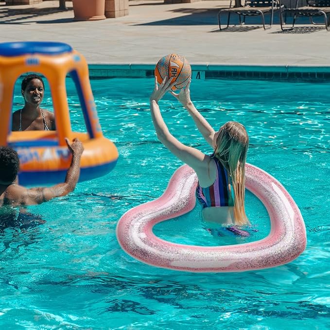 Inflatable Heart Pool Float, Sweet Love Swim Rings Float Loungers Tube for Summer Water Fun Beach Party Toys for Kids, Adults