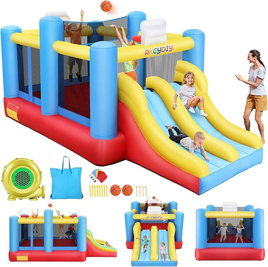 AKEYDIY Bounce House Ball Game Park, Large Bounce House for Kids 8-12, Sports Mania Bouncy House with Large Bounce Area/Dual Slides Inflatable Bouncer with Blower - Huge16ft x10ft