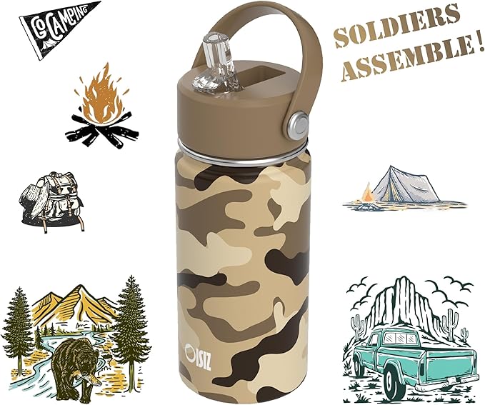 OISIZ Kids Water Bottle with Straw Lid 14oz, Vacuum Insulated 316 Stainless Steel Water Bottles for Kids for School, Leakproof Water Bottle, BPA Free and Keep Cold for 24 Hours