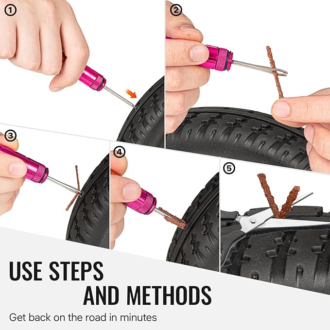 BWSHLF Tubeless Bike Tire Repair Kit for Mountain Bikes & Road Bicycles, Tubeless Tire Plug Kit with Storage Canister, Reamer, Insertion Fork, 10 Bacon Strips, Fix a Puncture or Flat, No Glue Needed