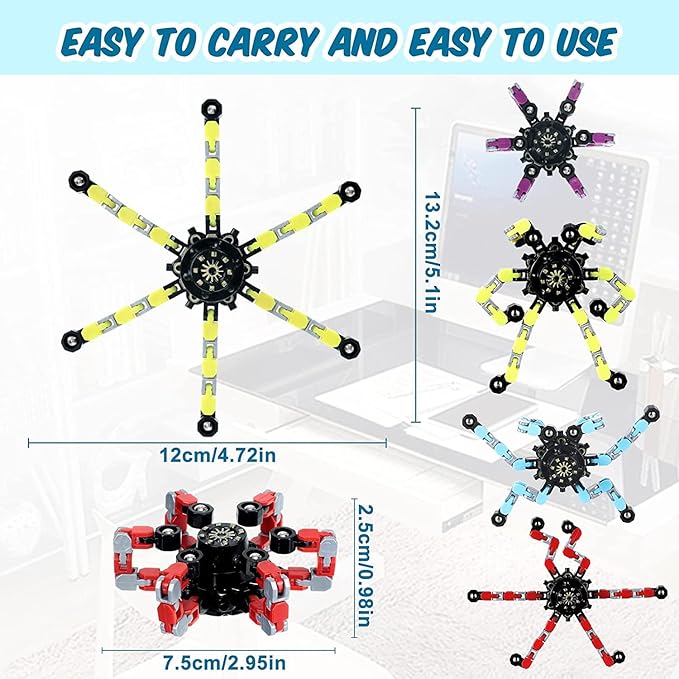 10pcs Random Fidget Spinners,DIY Deformable Robot Fingertip Toys,Decompression Spinner,Deformable Creative Mechanical Gyro Toys,Stress Relief Mechanical Chain Toy for Kids Adults，Party Supplies