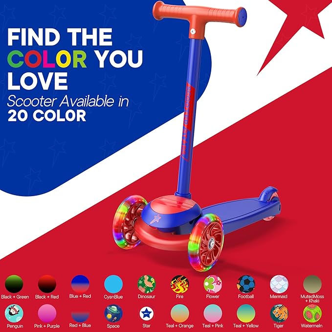 3 Wheel Scooter for Kids, Smooth Light Up LED Front Wheels, Wide Anti Slip Deck, Rear Foot Brake, Easy Lean to Steer Maneuvering, Indoor & Outdoor Ride On Toys for Ages 2 Up