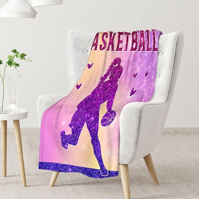 Basketball Blanket Gifts for Girls- 40x50 Inches Sport Throw Blanket for Babies Kids Teens- Pink Soft Fuzzy Nap Blankets for Couch Sofa Bed- Basketball Lovers Gifts